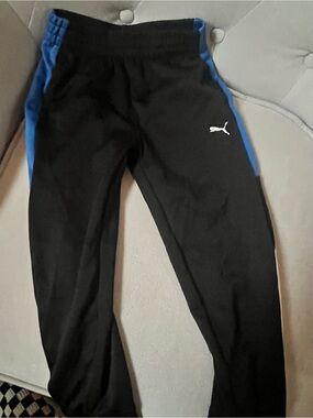 Puma Black and Blue Kids Joggers with Side Panels